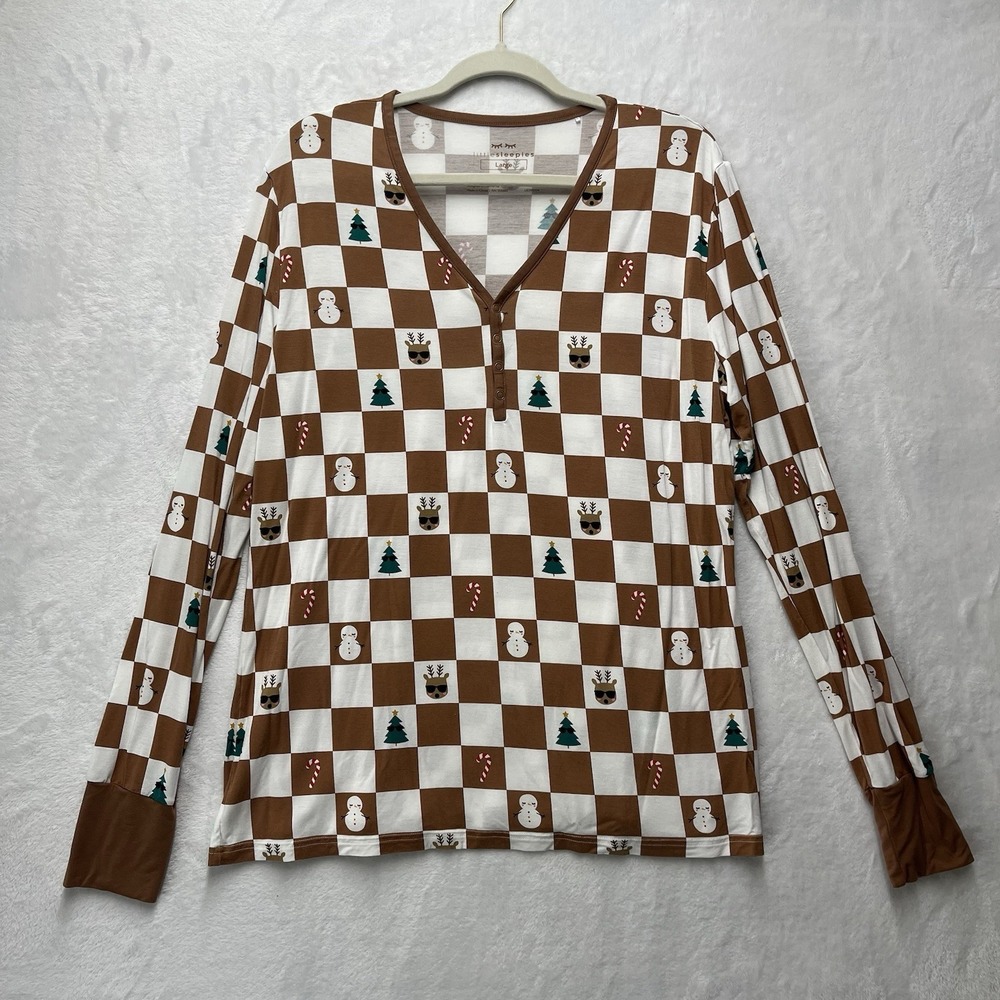 Little Sleepies Long Sleeve Bamboo Christmas Sleep Top Womens Large Checkered